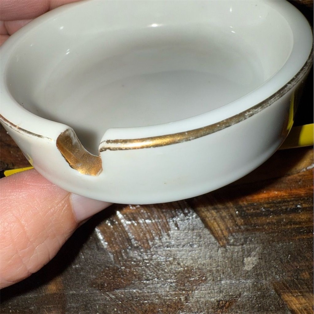 Andrea Vintage White Porcelain Ashtray with Gold Gilt Trim